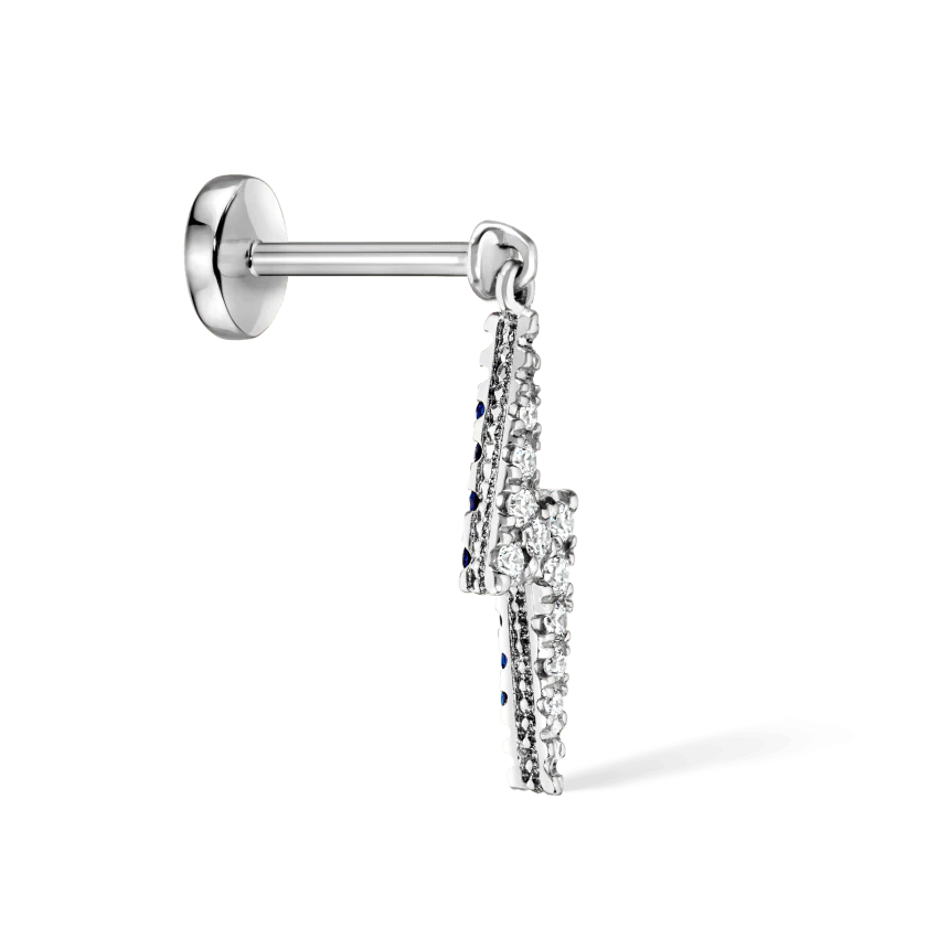 Diamond and Sapphire Lightning Bolt Threaded Charm Earring - Image 2