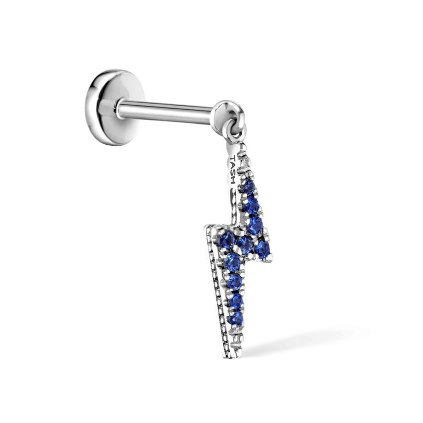 Diamond and Sapphire Lightning Bolt Threaded Charm Earring - Image 3