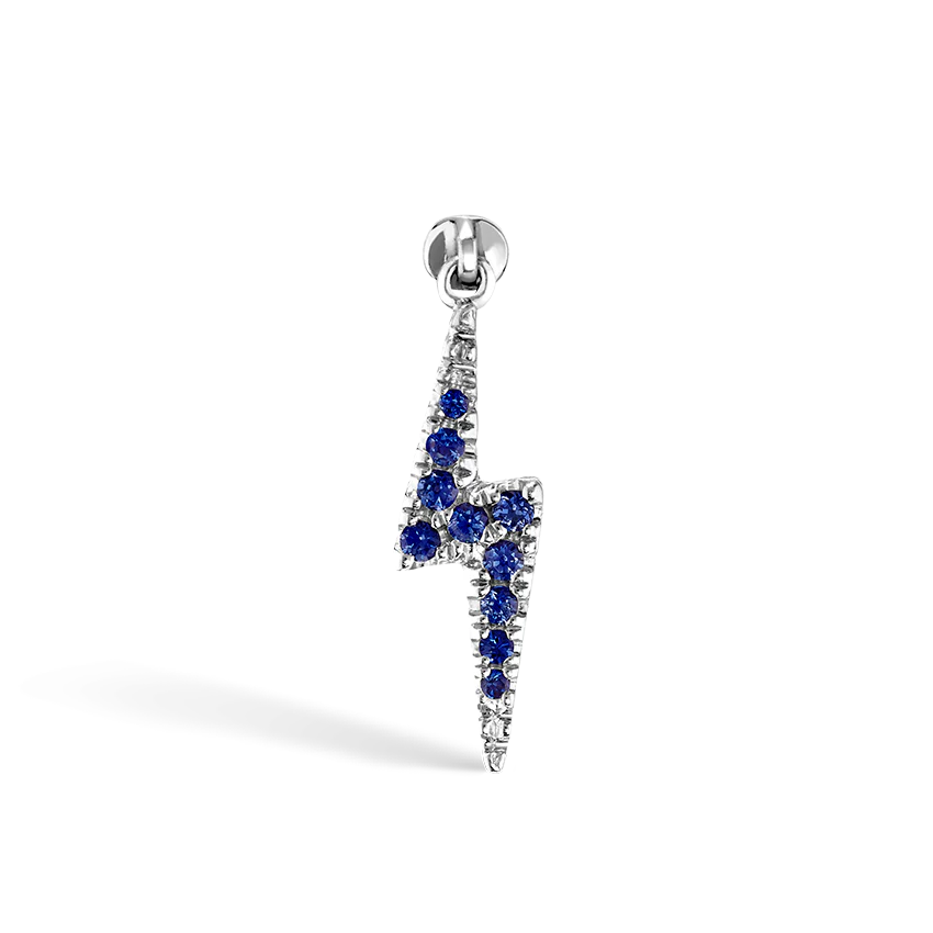 Diamond and Sapphire Lightning Bolt Threaded Charm Earring - Image 6