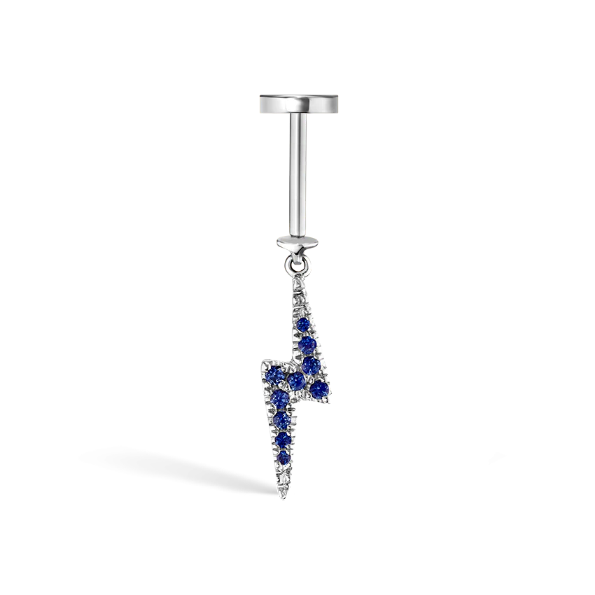 Diamond and Sapphire Lightning Bolt Threaded Charm Earring - Image 8