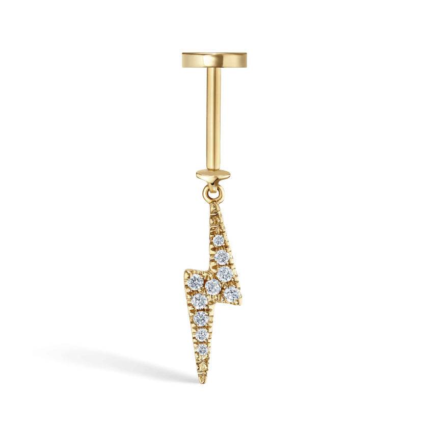 Diamond and Sapphire Lightning Bolt Threaded Charm Earring - Image 14