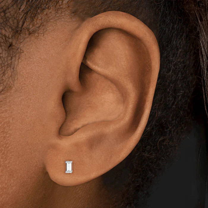 Diamond Baguette Threaded Stud Earring - Image 6