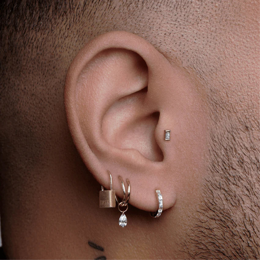 Diamond Baguette Threaded Stud Earring With Titanium Backing - Image 10