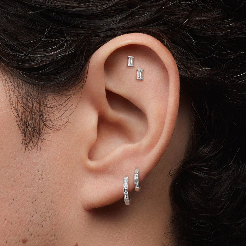 Diamond Baguette Threaded Stud Earring With Titanium Backing - Image 14