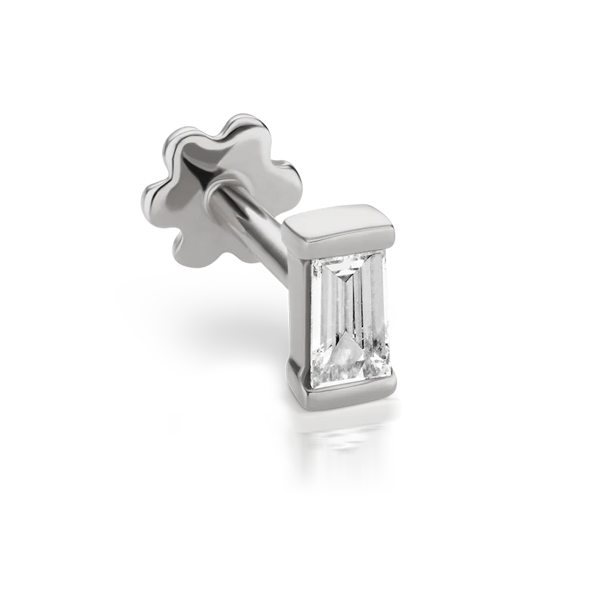 Diamond Baguette Threaded Stud Earring With Titanium Backing - Image 2