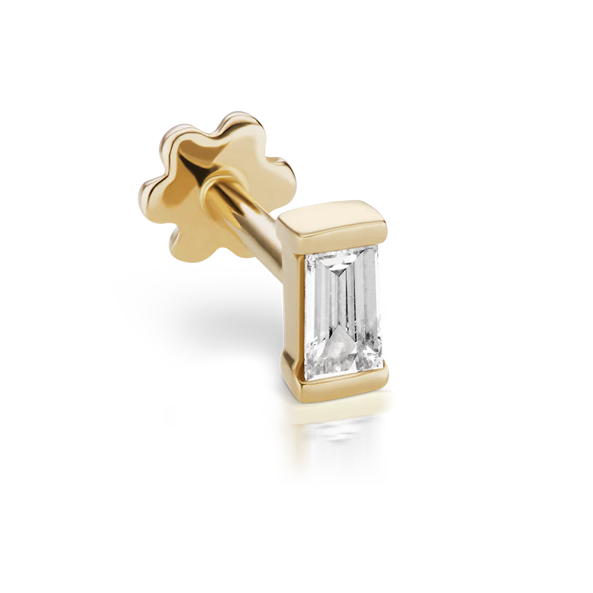 Diamond Baguette Threaded Stud Earring With Titanium Backing - Image 7