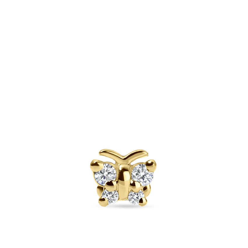 Diamond Butterfly Threaded Stud Earring With Titanium Backing - Image 11