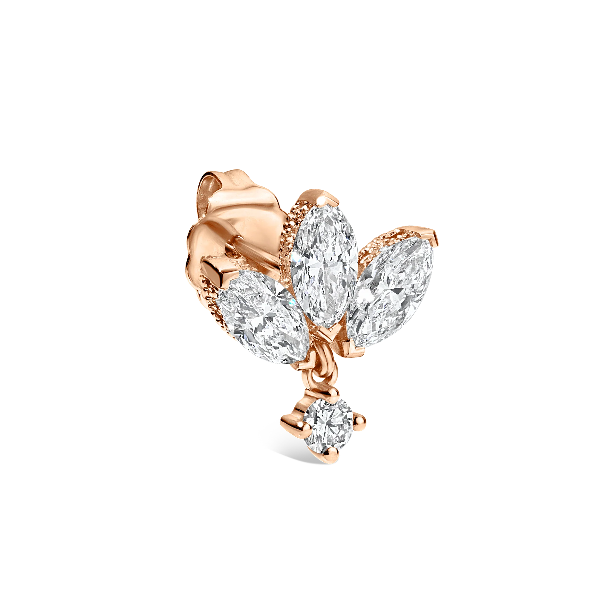 Diamond Engraved Lotus Dangle Stud Earring - Image 13