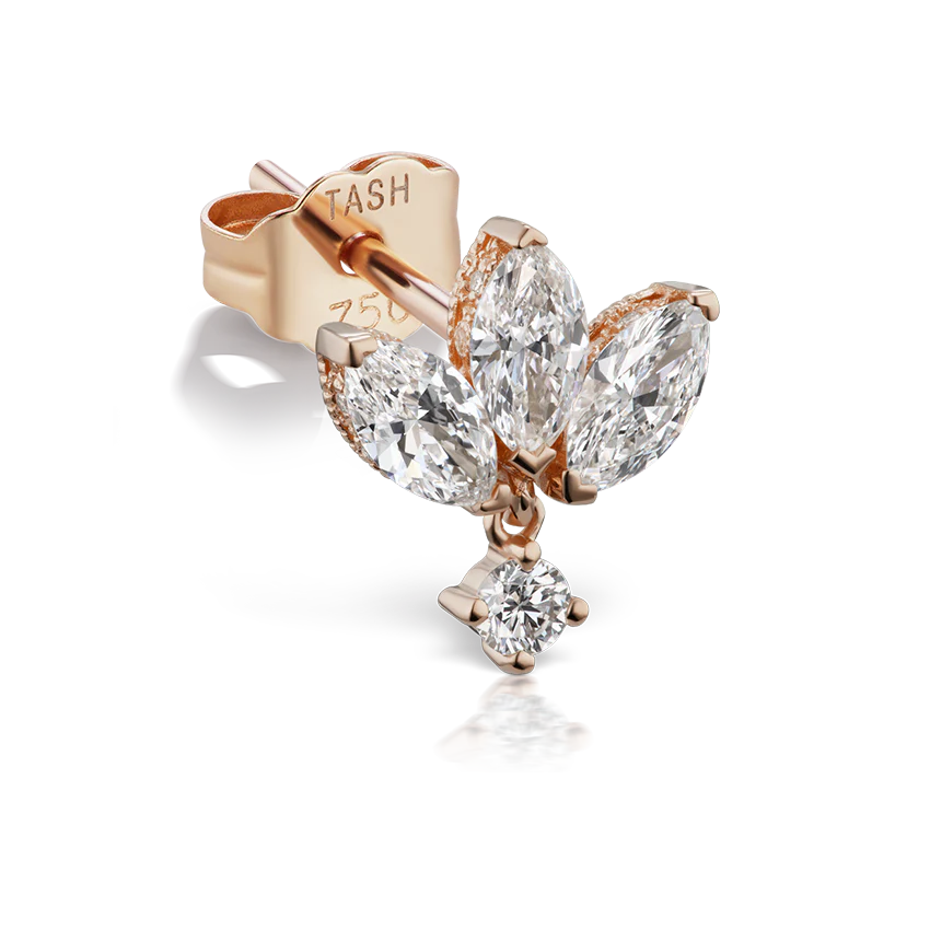 Diamond Engraved Lotus Dangle Stud Earring - Image 8