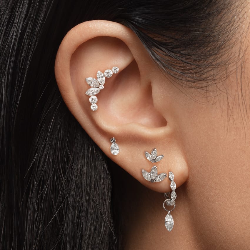 Diamond Engraved Lotus Threaded Stud Earring - Image 12