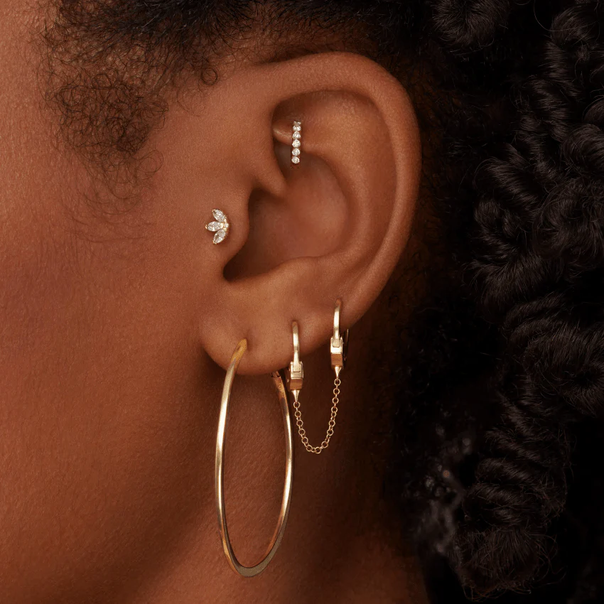 Diamond Engraved Lotus Threaded Stud Earring - Image 51