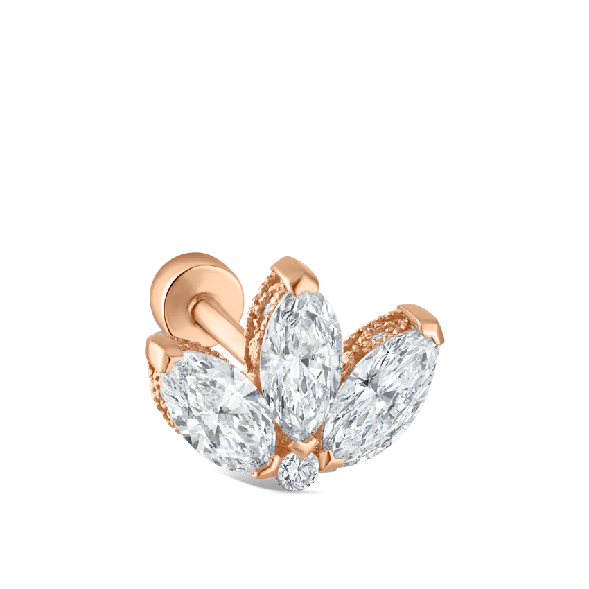 Diamond Engraved Lotus Threaded Stud Earring - Image 65