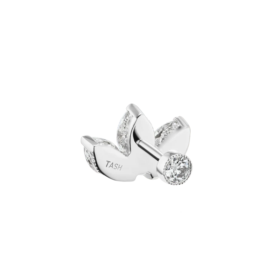 Diamond Engraved Lotus Threaded Stud Earring With Titanium Backing - Image 21