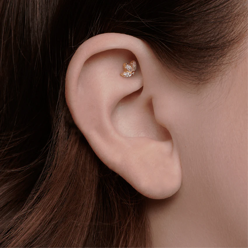 Diamond Engraved Lotus Threaded Stud Earring With Titanium Backing - Image 28