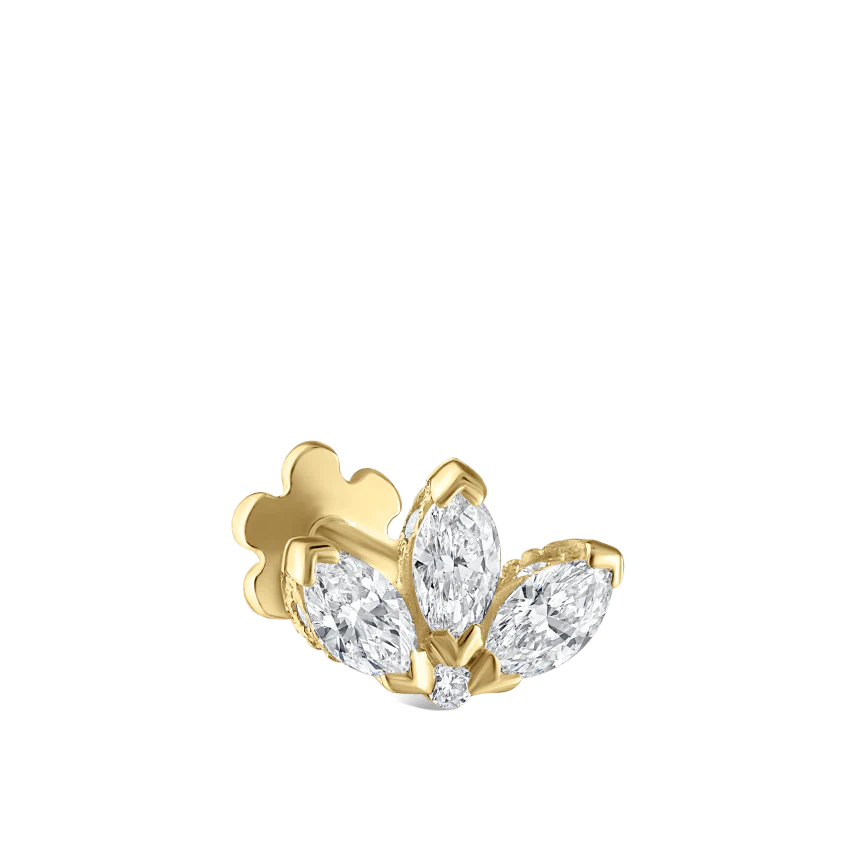 Diamond Engraved Lotus Threaded Stud Earring With Titanium Backing - Image 34