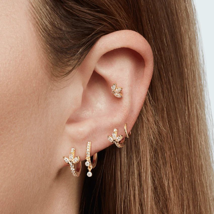 Diamond Engraved Lotus Threaded Stud Earring With Titanium Backing - Image 62