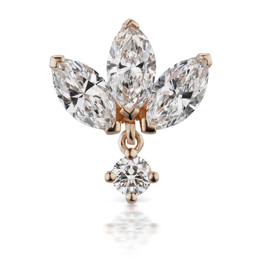 Diamond Engraved Lotus with Dangle Threaded Stud Earring With Titanium Backing - Image 15