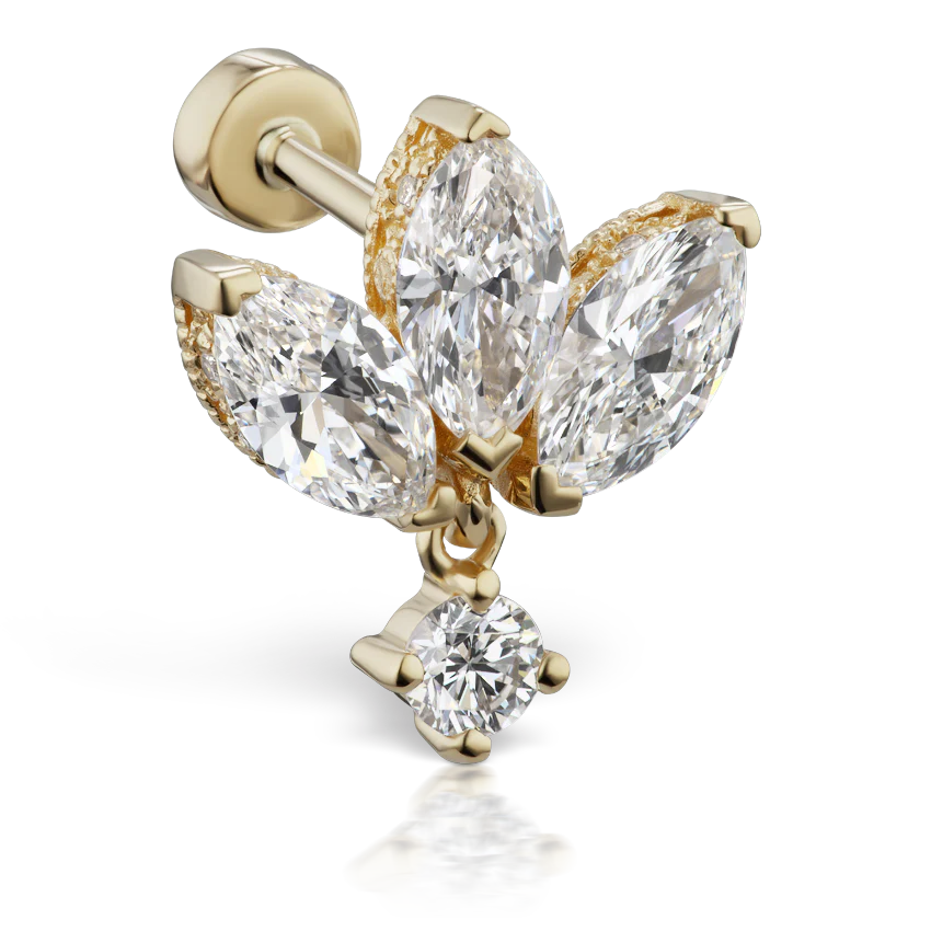 Diamond Engraved Lotus with Dangle Threaded Stud Earring With Titanium Backing - Image 8