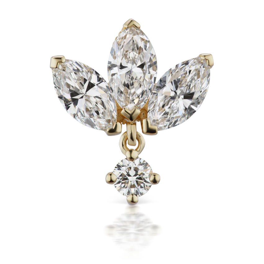Diamond Engraved Lotus with Dangle Threaded Stud Earring With Titanium Backing - Image 9