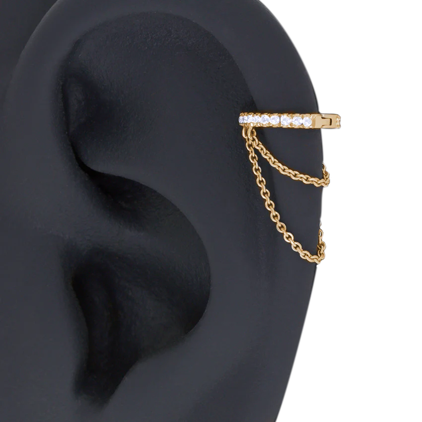 Diamond Eternity with Two Chains Hoop Earring - Image 12