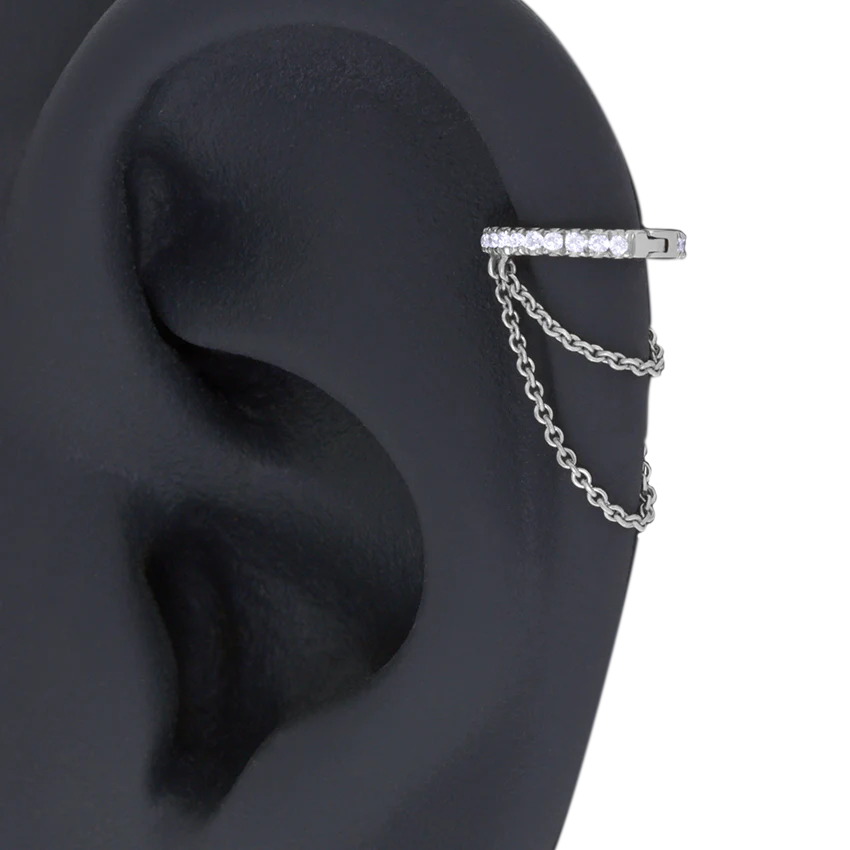 Diamond Eternity with Two Chains Hoop Earring - Image 5