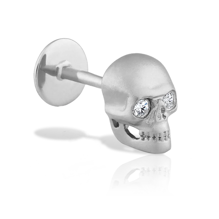 Diamond Eye Matte Skull Threaded Stud Earring With Titanium Backing