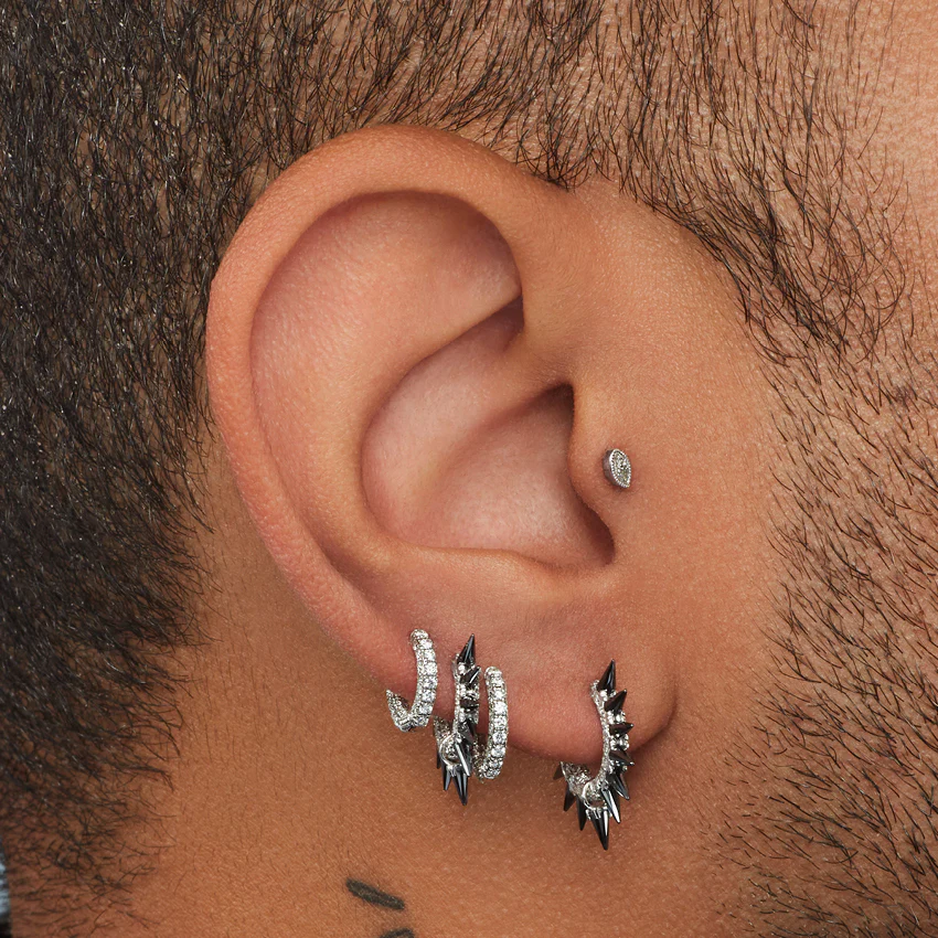 Diamond Five Row Pavé Hoop Earring (Bottom Hinge) - Image 7