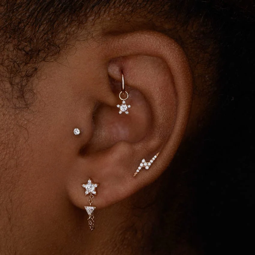 Diamond Lightning Bolt Threaded Stud Earring - Image 3