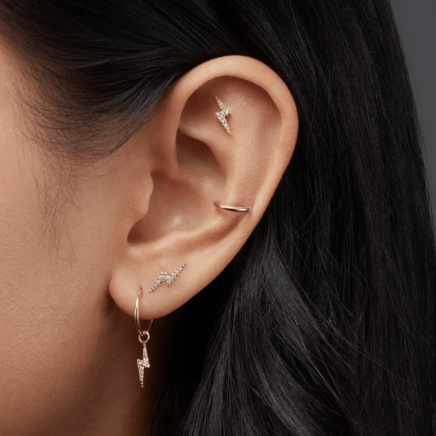 Diamond Lightning Bolt Threaded Stud Earring - Image 32