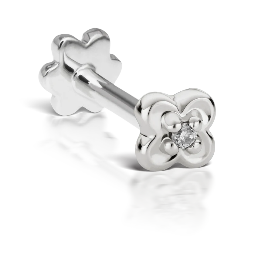 Diamond Lucky Clover Threaded Stud Earring With Titanium Backing - Image 2
