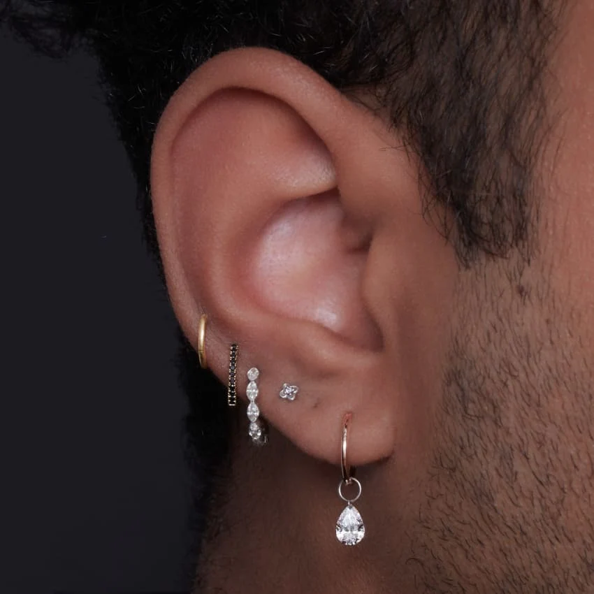 Diamond Lucky Clover Threaded Stud Earring With Titanium Backing - Image 4