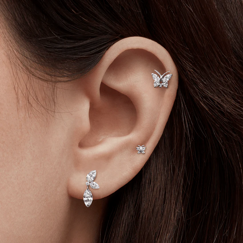 Diamond Marquise Butterfly Threaded Stud Earring - Image 9