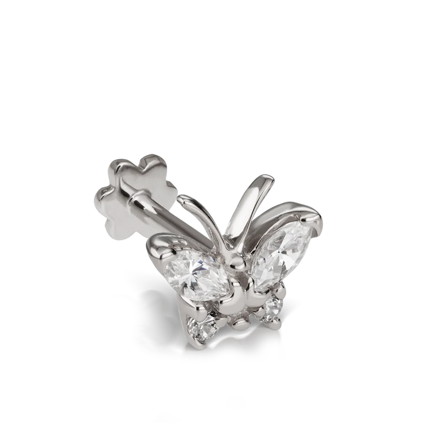 Diamond Marquise Butterfly Threaded Stud Earring With Titanium Backing - Image 2
