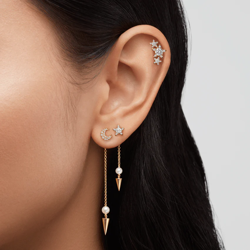 Diamond Moon Threaded Stud Earring - Image 14