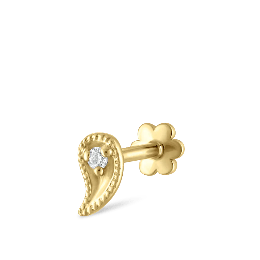 Diamond Paisley Threaded Stud Earring With Titanium Backing - Image 12