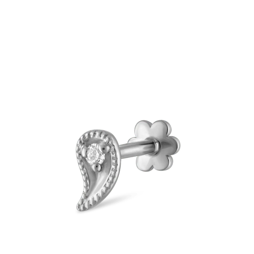 Diamond Paisley Threaded Stud Earring With Titanium Backing - Image 5