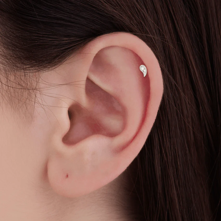 Diamond Paisley Threaded Stud Earring With Titanium Backing - Image 6
