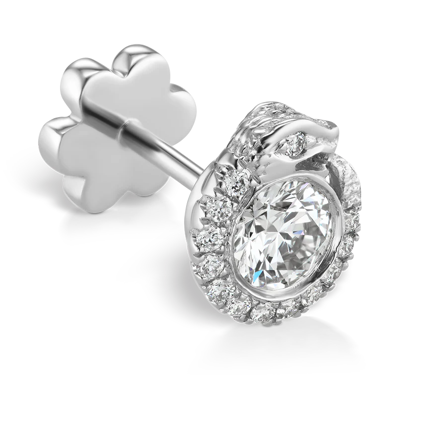 Diamond Pavé Ouroboros Threaded Stud Earring With Titanium Backing
