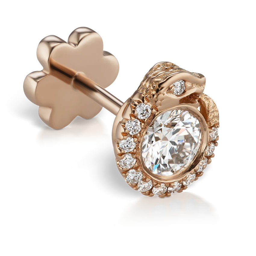 Diamond Pavé Ouroboros Threaded Stud Earring With Titanium Backing - Image 10