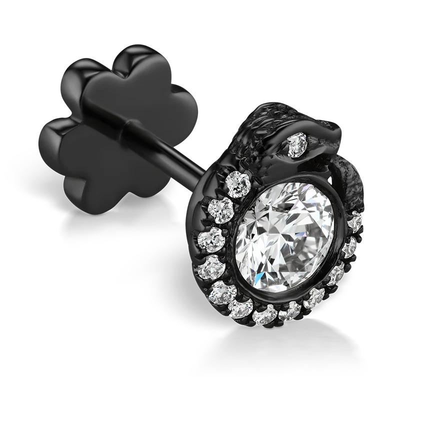 Diamond Pavé Ouroboros Threaded Stud Earring With Titanium Backing - Image 14