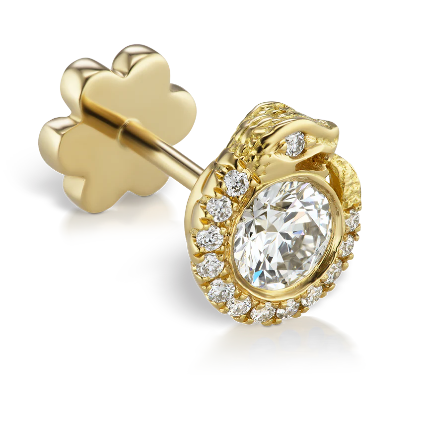 Diamond Pavé Ouroboros Threaded Stud Earring With Titanium Backing - Image 6