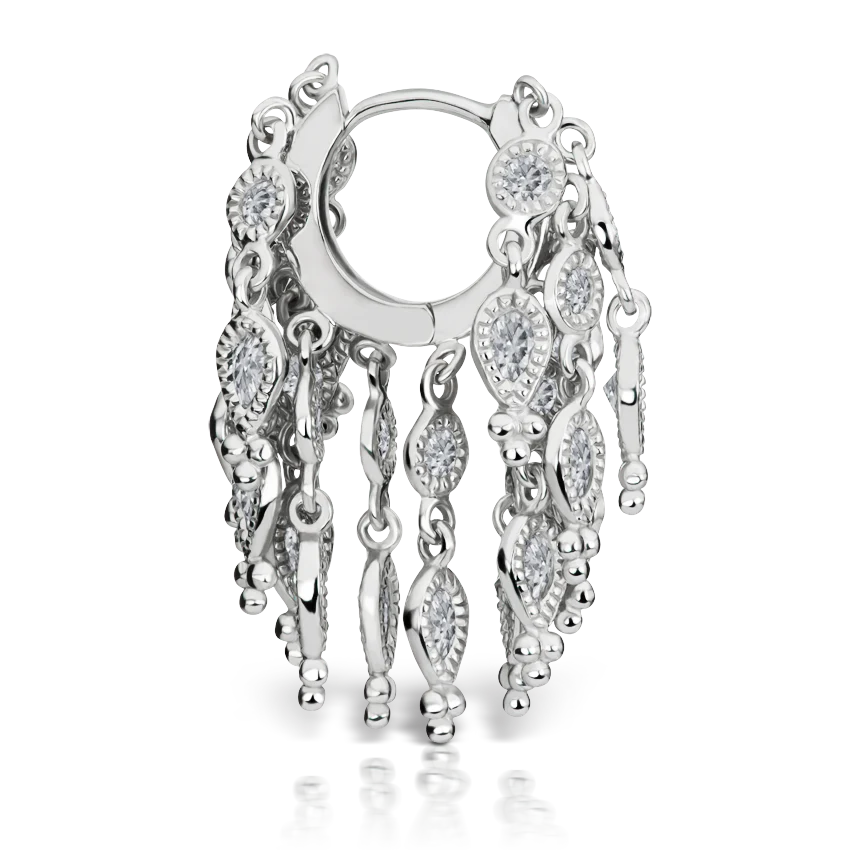 Diamond Tassel Eternity Hoop Earring - Image 3