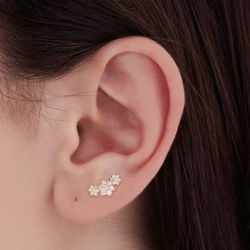 Diamond Three Flower Garland Stud Earring - Image 9