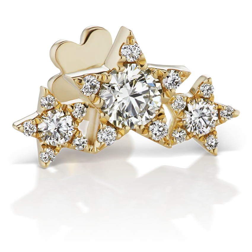 Diamond Three Star Garland Threaded Stud Earring - Image 3