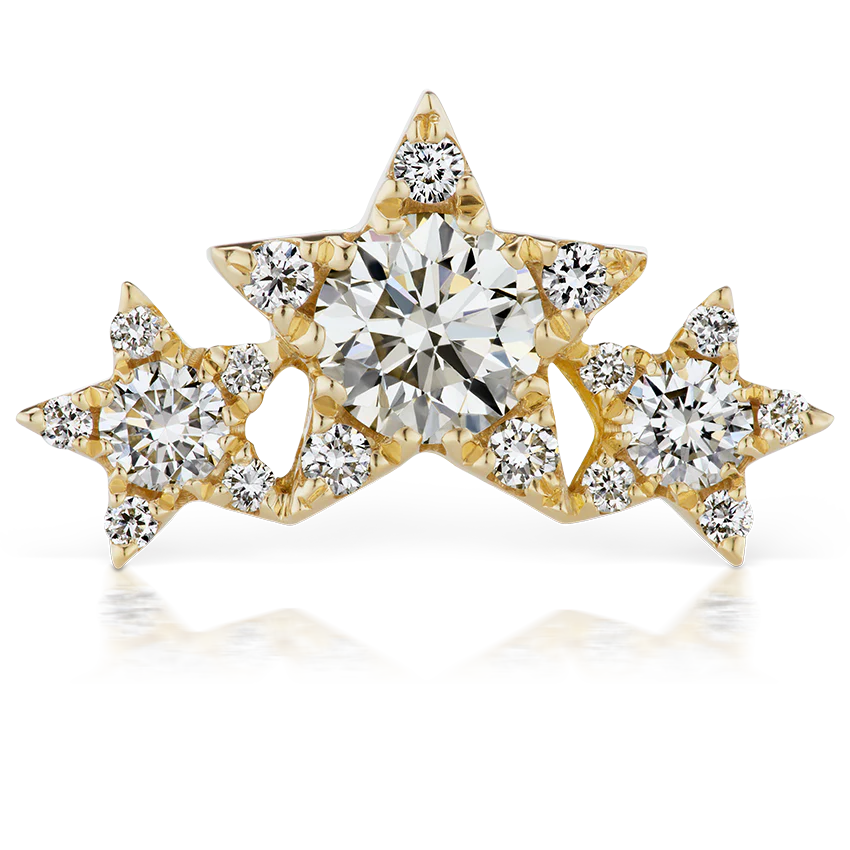Diamond Three Star Garland Threaded Stud Earring - Image 4