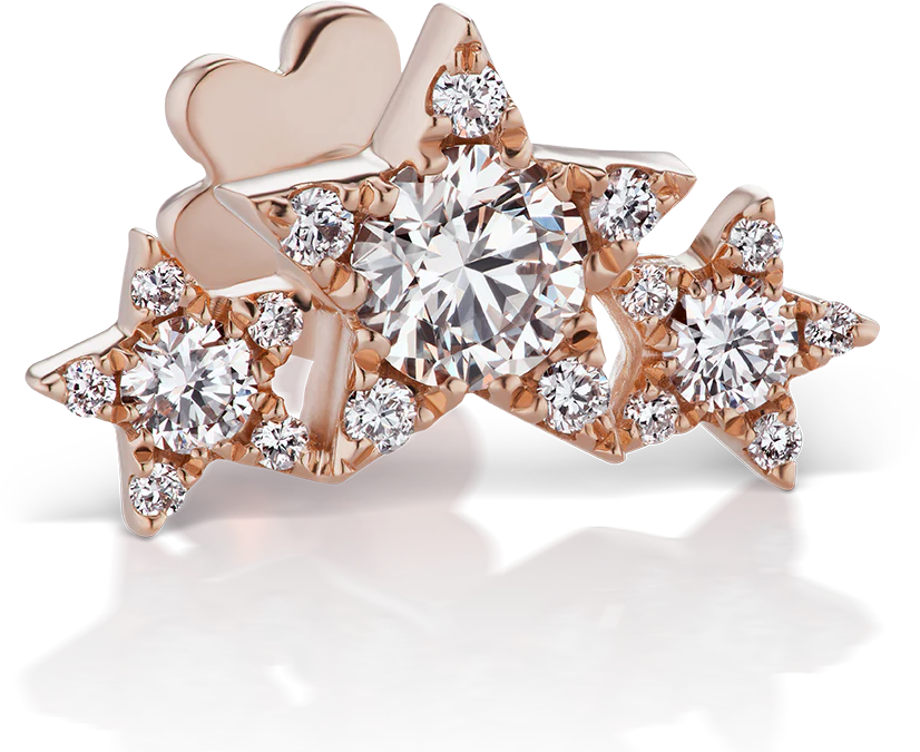 Diamond Three Star Garland Threaded Stud Earring - Image 5