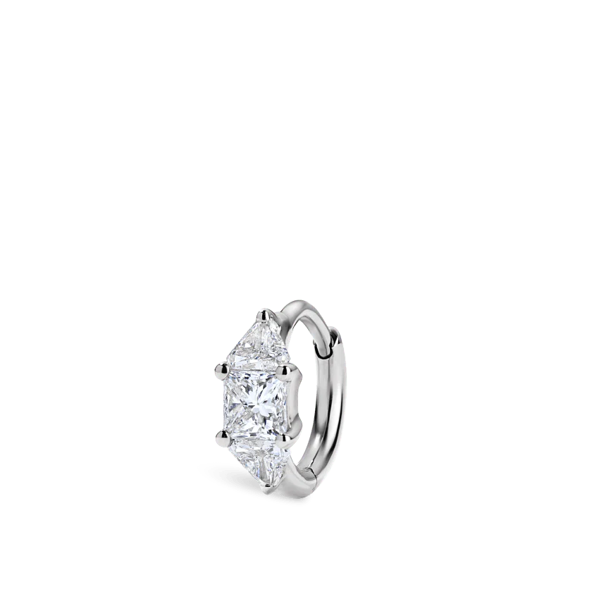 3mm Diamond Princess Triangle Hoop Earring (Non-Rotating) - Image 2
