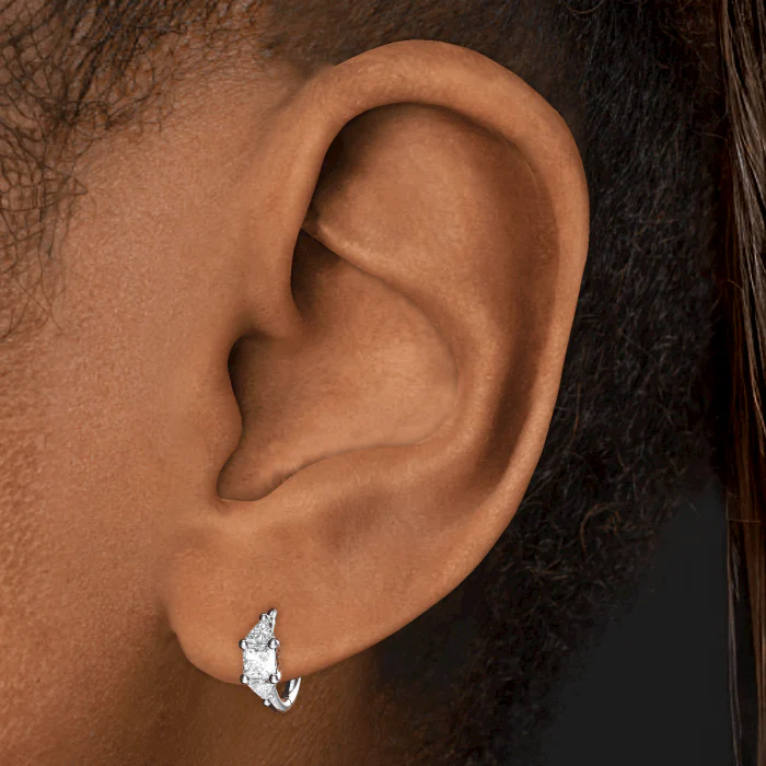 3mm Diamond Princess Triangle Hoop Earring (Non-Rotating) - Image 6