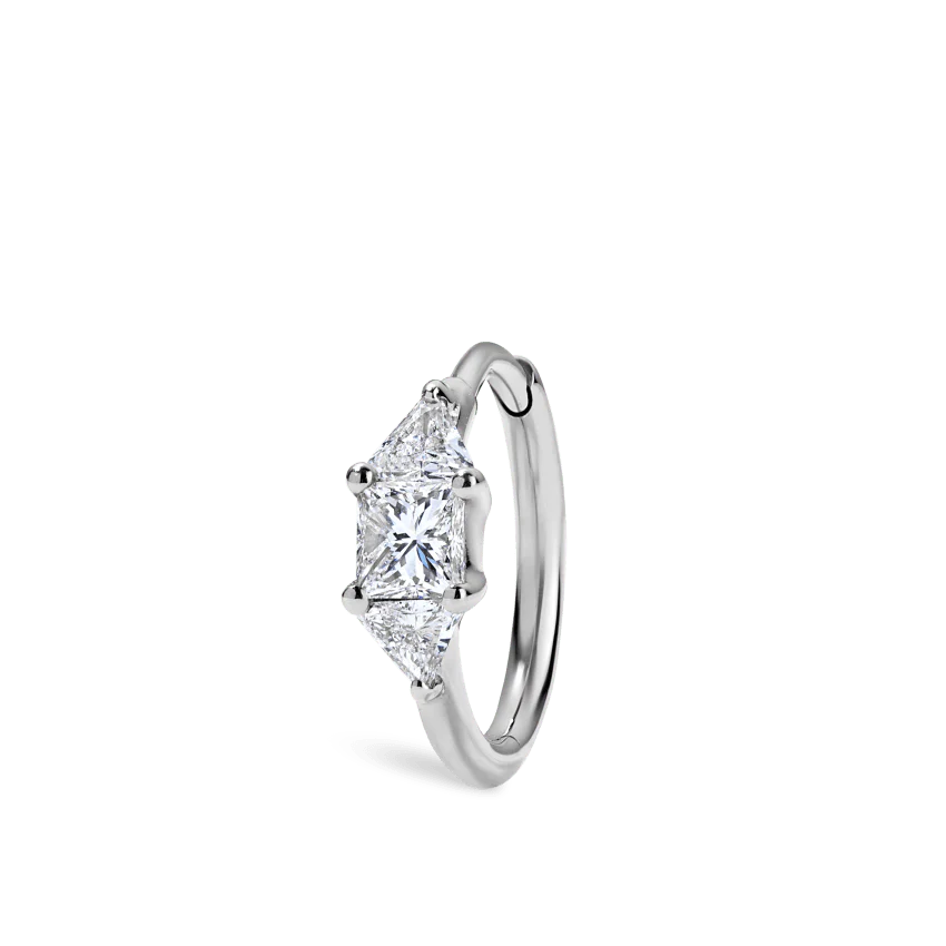 3mm Diamond Princess Triangle Hoop Earring (Non-Rotating) - Image 9