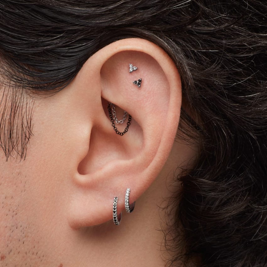 Diamond Trinity Threaded Stud Earring With Titanium Backing - Image 17